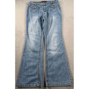 Angels Flare Jeans Womens 14 (34x30) Low Rise Light Wash Y2K Flap Pocket Denim